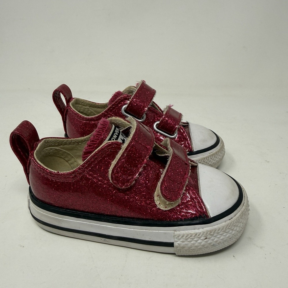 Converse One Star Shoes Toddler Size 4 Pink Glitter Hook Loop Sneakers